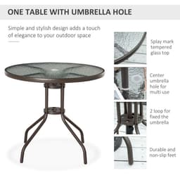 image-6Pc Patio Dining Set with Umbrella, 4 Folding Chairs Glass Table