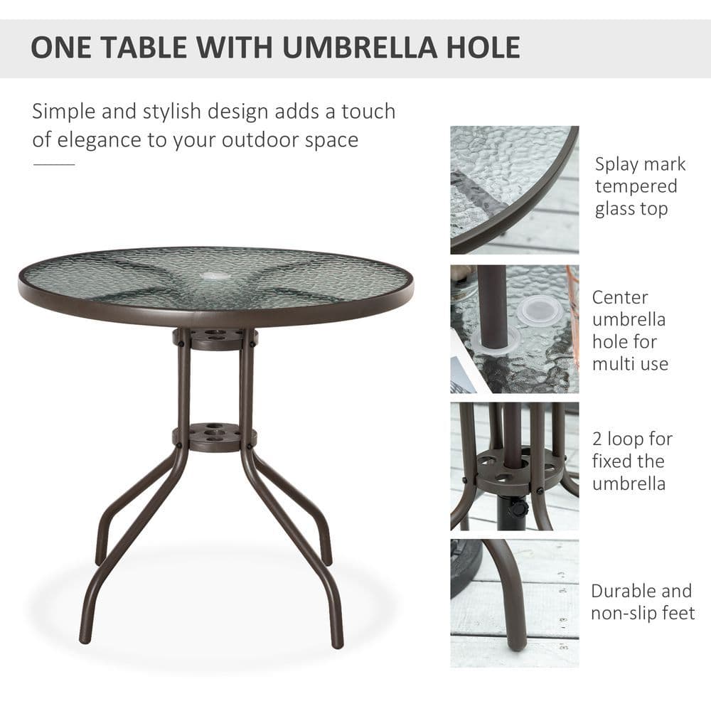 image-6Pc Patio Dining Set with Umbrella, 4 Folding Chairs Glass Table