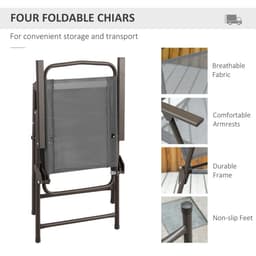 image-6Pc Patio Dining Set with Umbrella, 4 Folding Chairs Glass Table