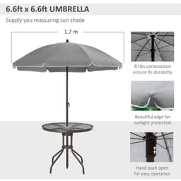 image-6Pc Patio Dining Set with Umbrella, 4 Folding Chairs Glass Table
