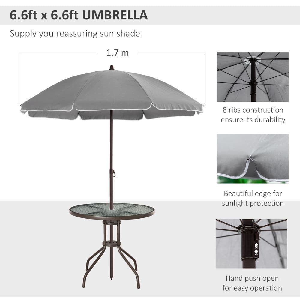 image-6Pc Patio Dining Set with Umbrella, 4 Folding Chairs Glass Table