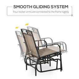 image-Glider Chair, 2 Seater Patio Rocking Chairs, Tempered Glass Table, Brown