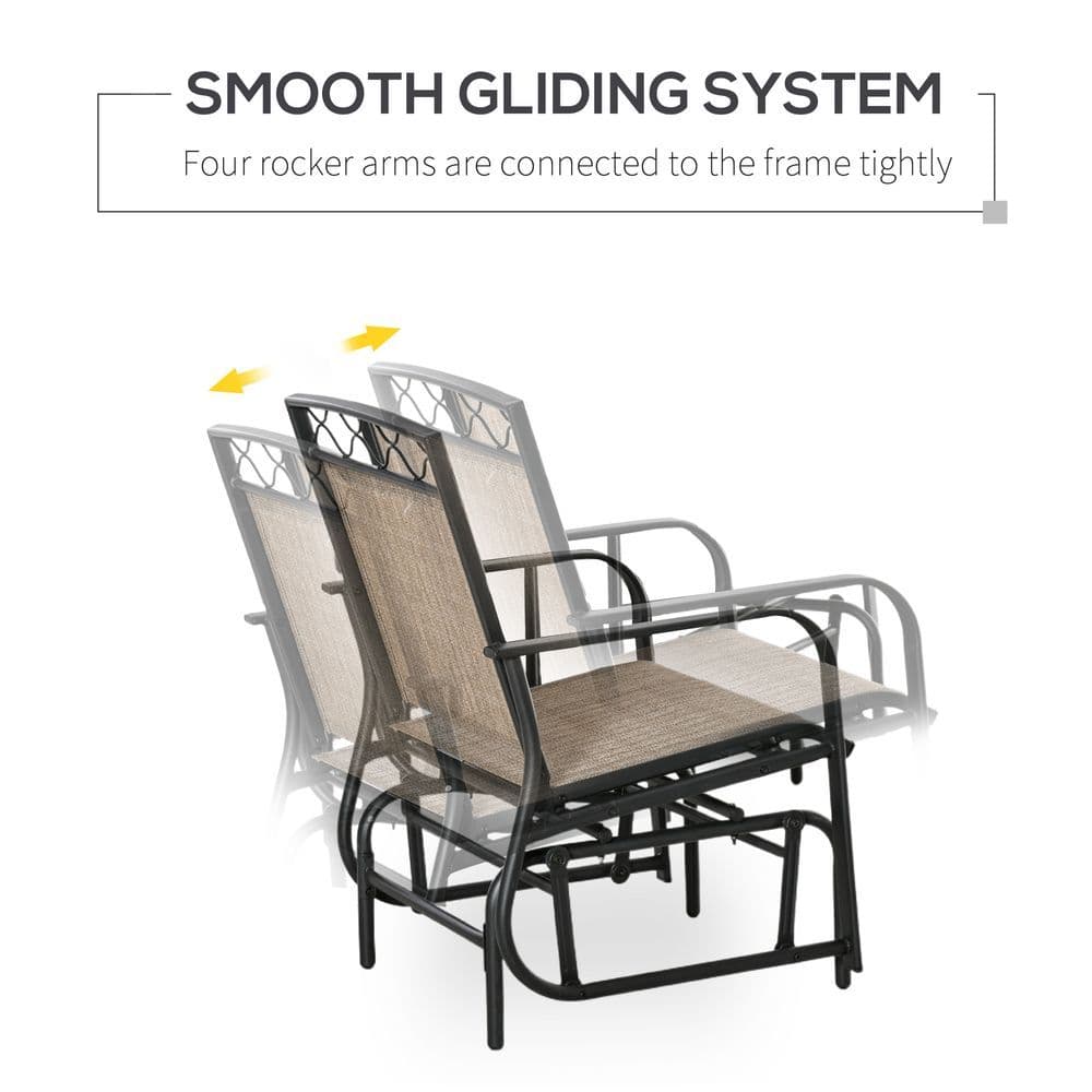 image-Glider Chair, 2 Seater Patio Rocking Chairs, Tempered Glass Table, Brown