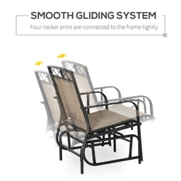 image-Glider Chair, 2 Seater Patio Rocking Chairs, Tempered Glass Table, Brown