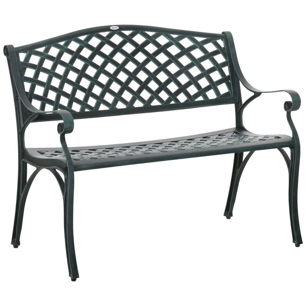 image-Cast Aluminium Bench 2 Seater Antique Patio Porch Park Loveseat Chair, Verdigris
