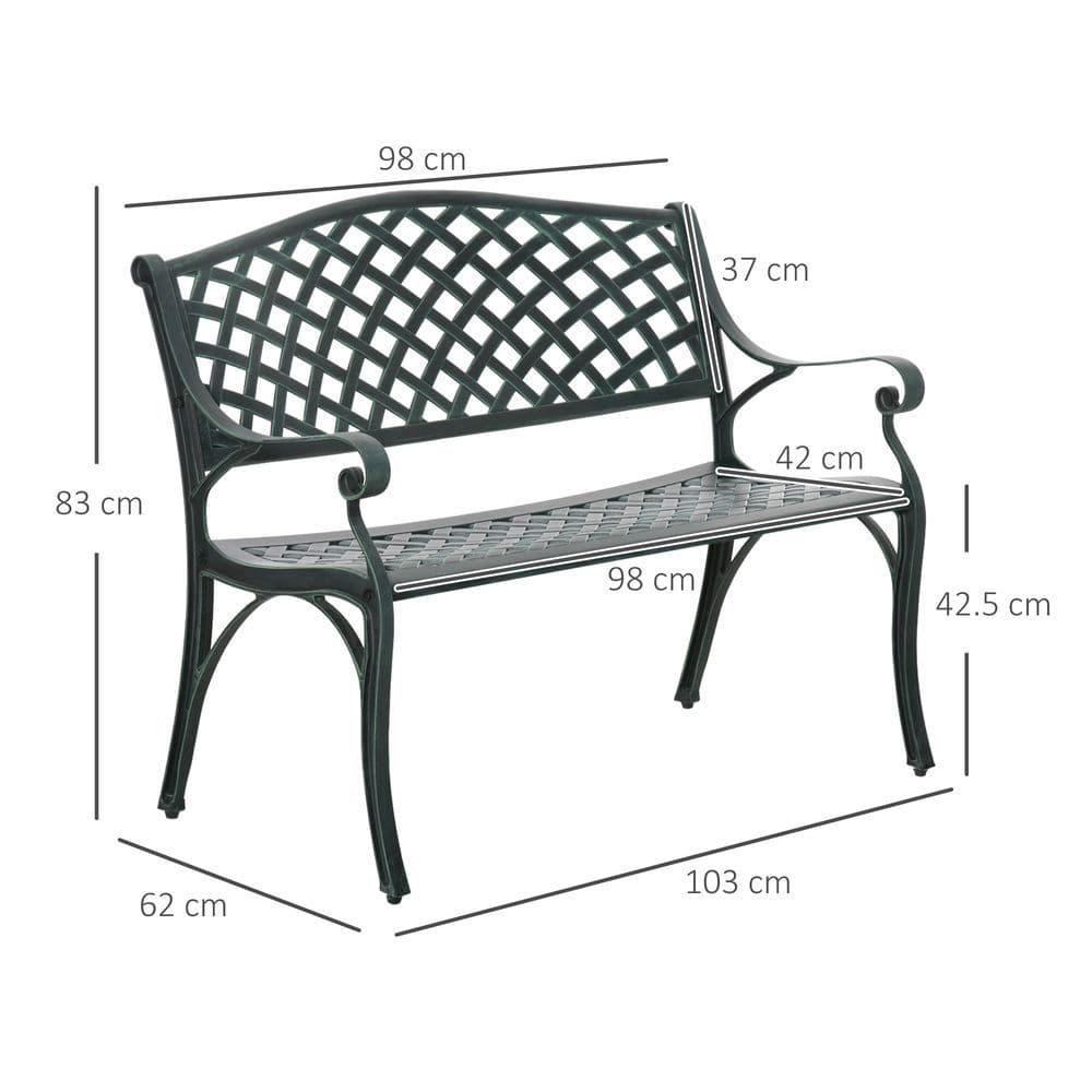 image-Cast Aluminium Bench 2 Seater Antique Patio Porch Park Loveseat Chair, Verdigris