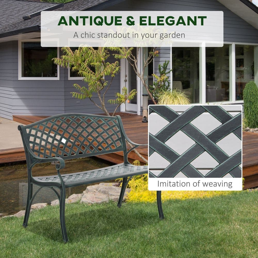 image-Cast Aluminium Bench 2 Seater Antique Patio Porch Park Loveseat Chair, Verdigris