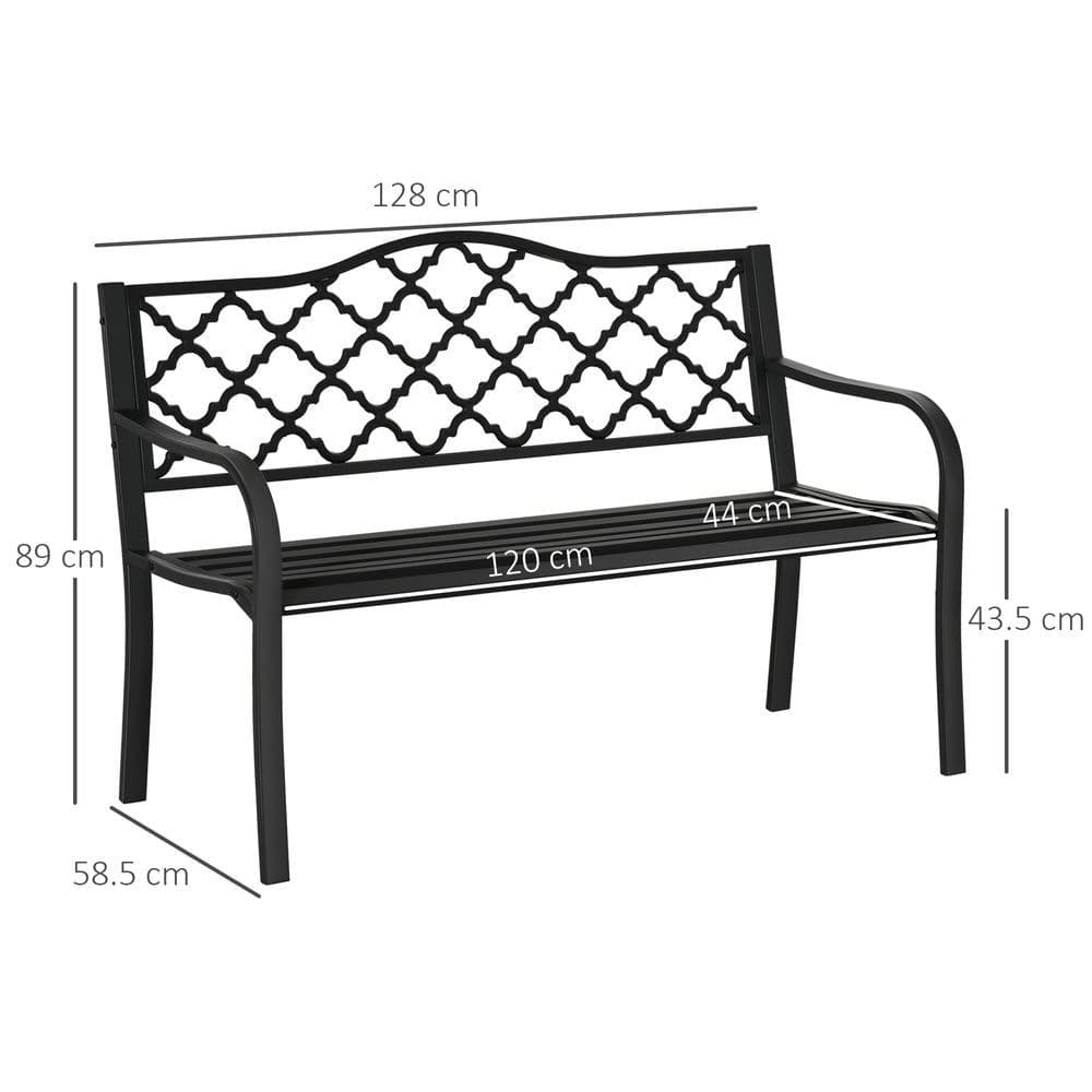 image-2-Seater Outdoor Garden Bench Antique Steel Armrest,