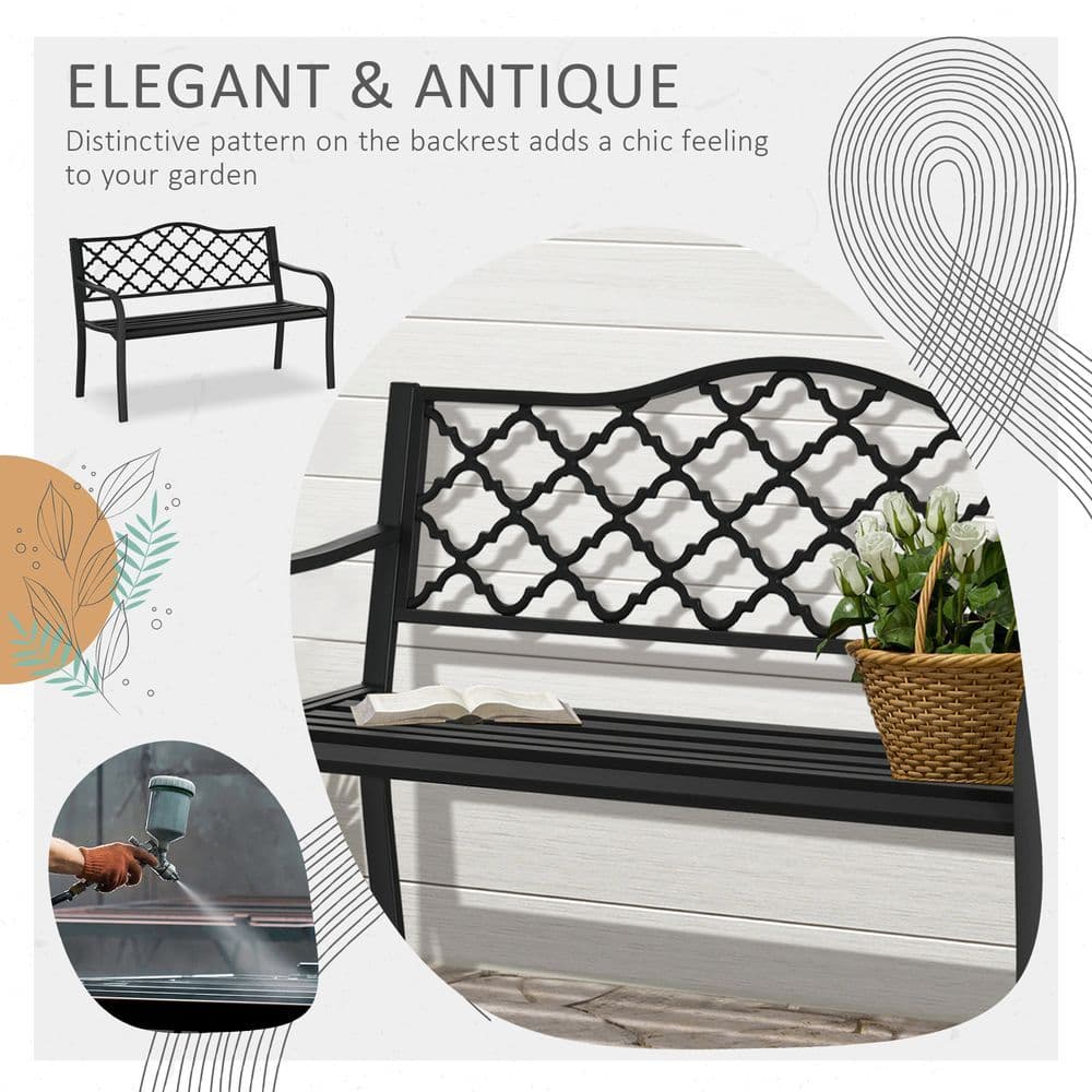 image-2-Seater Outdoor Garden Bench Antique Steel Armrest,