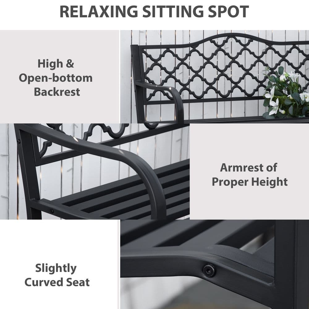 image-2-Seater Outdoor Garden Bench Antique Steel Armrest,