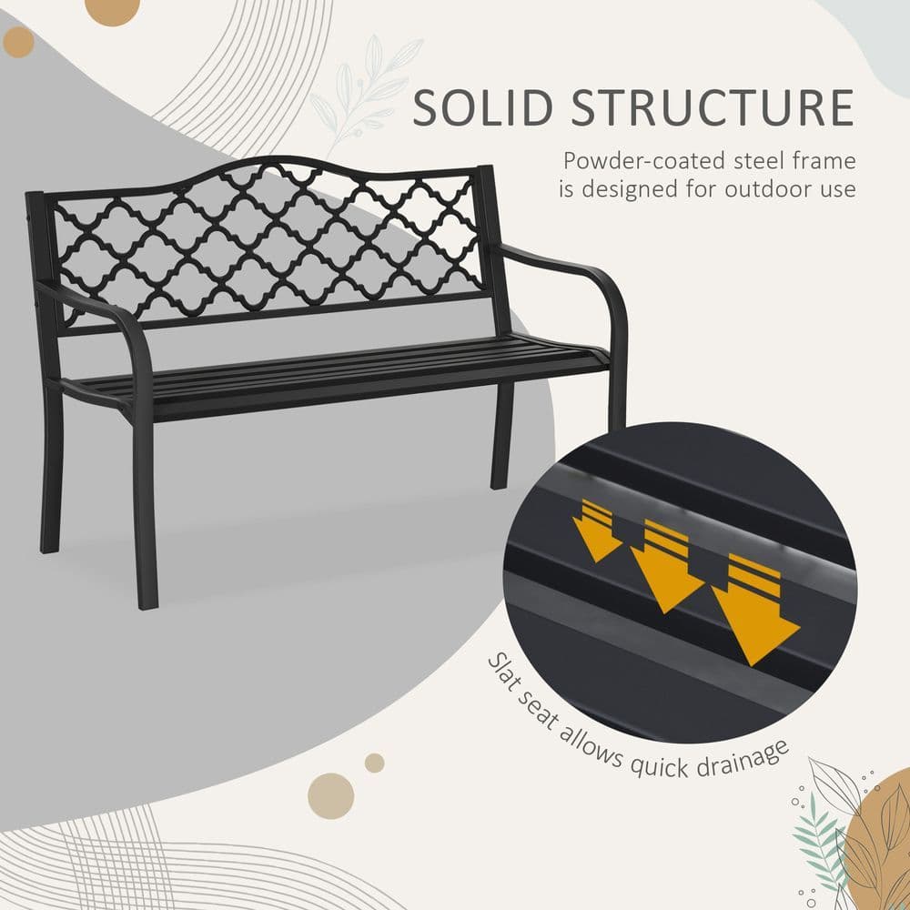 image-2-Seater Outdoor Garden Bench Antique Steel Armrest,