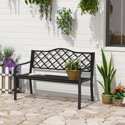 image-2-Seater Outdoor Garden Bench Antique Steel Armrest,