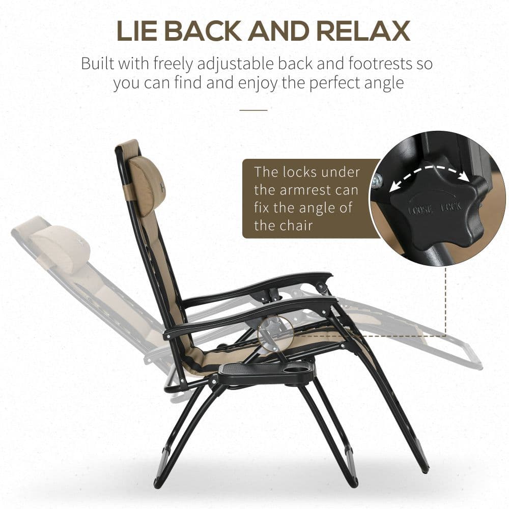 image-Zero Gravity Chair, Folding Recliner, Adjustable Backrest, Padded Coffee