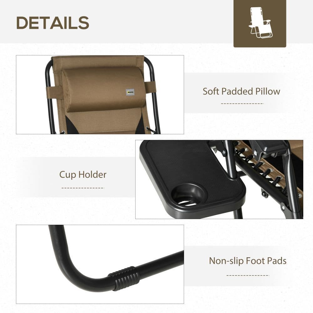 image-Zero Gravity Chair, Folding Recliner, Adjustable Backrest, Padded Coffee