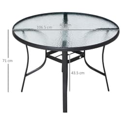image-106cm Round Garden Dining Table with Parasol Hole Tempered Glass Top Steel Frame