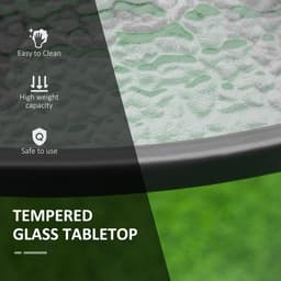 image-106cm Round Garden Dining Table with Parasol Hole Tempered Glass Top Steel Frame
