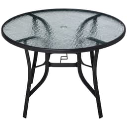 image-106cm Round Garden Dining Table with Parasol Hole Tempered Glass Top Steel Frame