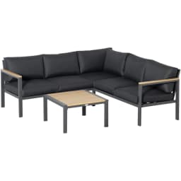 image-5 Seater L Shape Aluminium Corner Sofa Set Table, Dark Grey