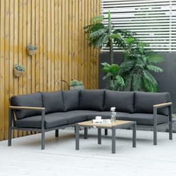 image-5 Seater L Shape Aluminium Corner Sofa Set Table, Dark Grey