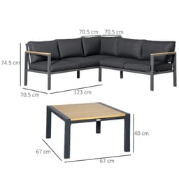 image-5 Seater L Shape Aluminium Corner Sofa Set Table, Dark Grey