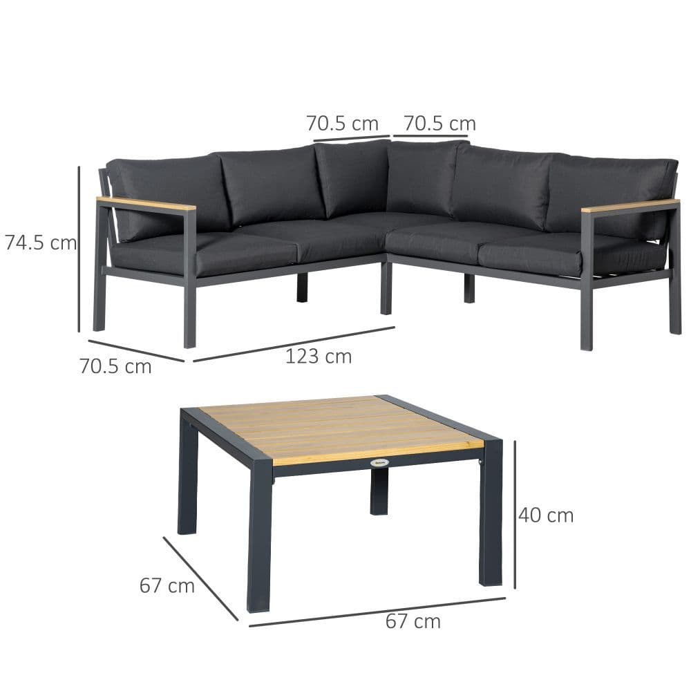 image-5 Seater L Shape Aluminium Corner Sofa Set Table, Dark Grey