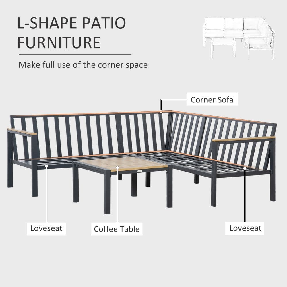 image-5 Seater L Shape Aluminium Corner Sofa Set Table, Dark Grey