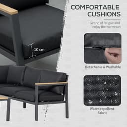 image-5 Seater L Shape Aluminium Corner Sofa Set Table, Dark Grey