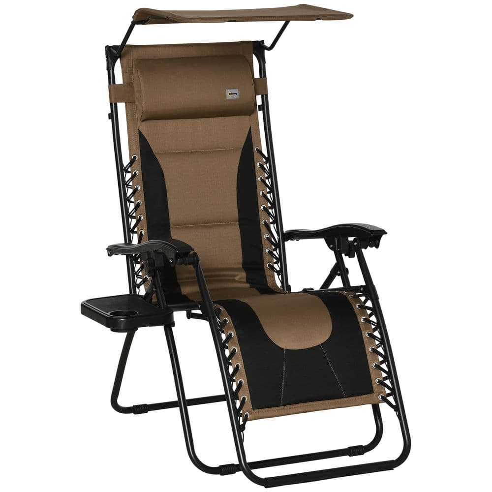 image-Zero Gravity Lounger Chair, Reclining Patio Chair Shade Cover, Brown