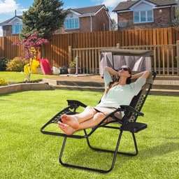 image-Zero Gravity Lounger Chair, Reclining Patio Chair Shade Cover, Brown