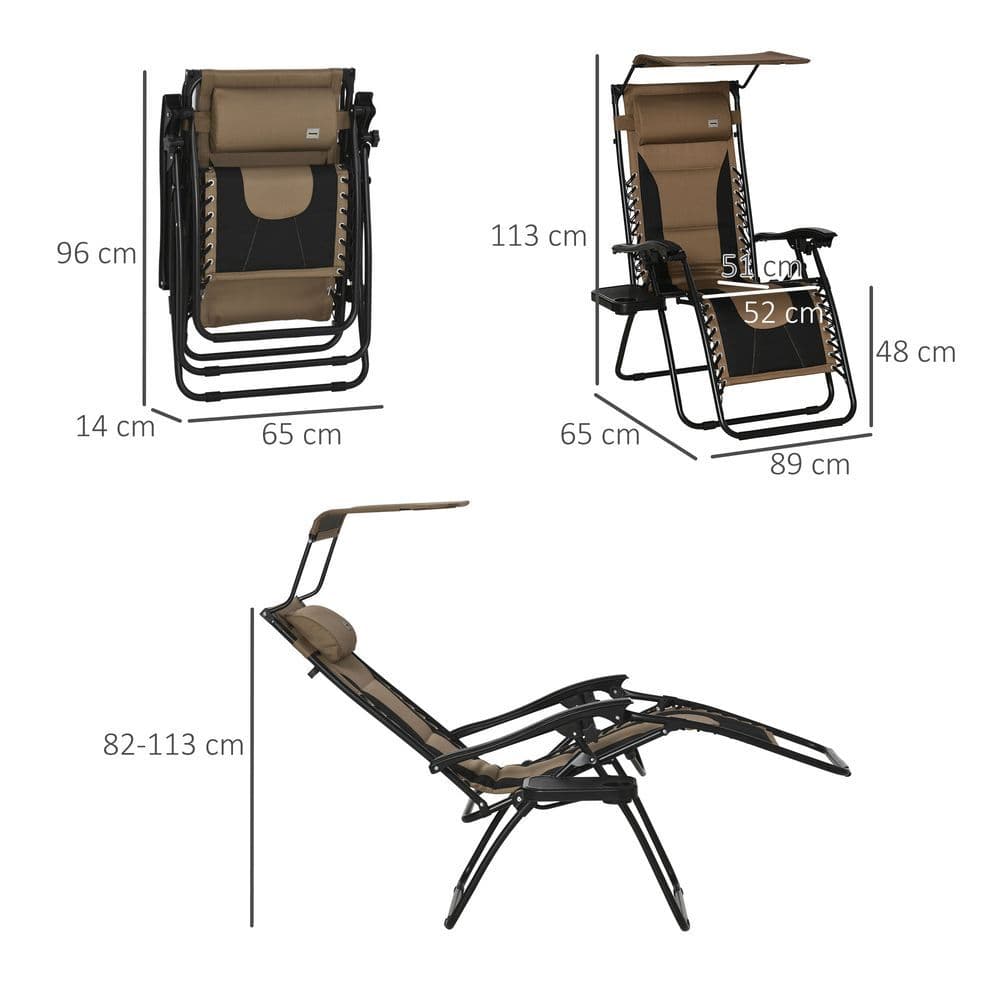 image-Zero Gravity Lounger Chair, Reclining Patio Chair Shade Cover, Brown