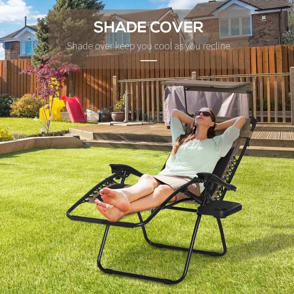 image-Zero Gravity Lounger Chair, Reclining Patio Chair Shade Cover, Brown