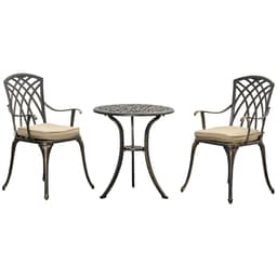 image-3Pc Cast Aluminium Garden Bistro Set for 2 Parasol Hole, Cushions Bronze