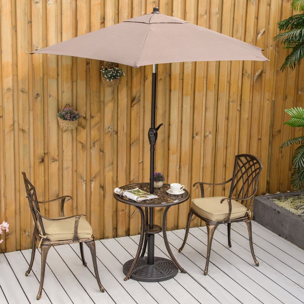 image-3Pc Cast Aluminium Garden Bistro Set for 2 Parasol Hole, Cushions Bronze