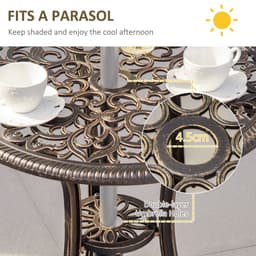 image-3Pc Cast Aluminium Garden Bistro Set for 2 Parasol Hole, Cushions Bronze