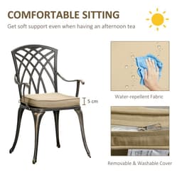 image-3Pc Cast Aluminium Garden Bistro Set for 2 Parasol Hole, Cushions Bronze