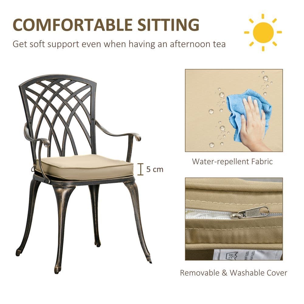 image-3Pc Cast Aluminium Garden Bistro Set for 2 Parasol Hole, Cushions Bronze