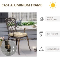 image-3Pc Cast Aluminium Garden Bistro Set for 2 Parasol Hole, Cushions Bronze