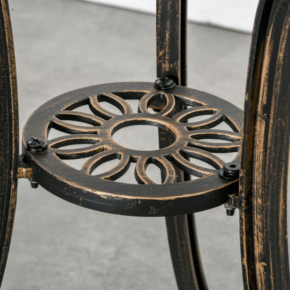 image-3Pc Cast Aluminium Garden Bistro Set for 2 Parasol Hole, Cushions Bronze