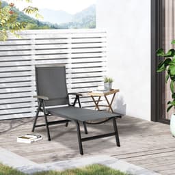 image-Folding Sun Lounger, Adjustable Chaise Lounge Chair Aluminium Frame Grey