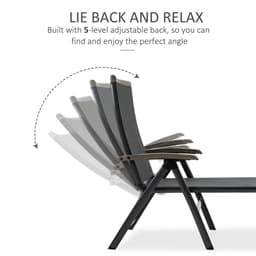 image-Folding Sun Lounger, Adjustable Chaise Lounge Chair Aluminium Frame Grey