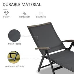 image-Folding Sun Lounger, Adjustable Chaise Lounge Chair Aluminium Frame Grey