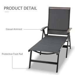 image-Folding Sun Lounger, Adjustable Chaise Lounge Chair Aluminium Frame Grey