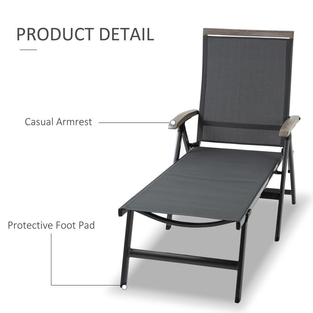 image-Folding Sun Lounger, Adjustable Chaise Lounge Chair Aluminium Frame Grey