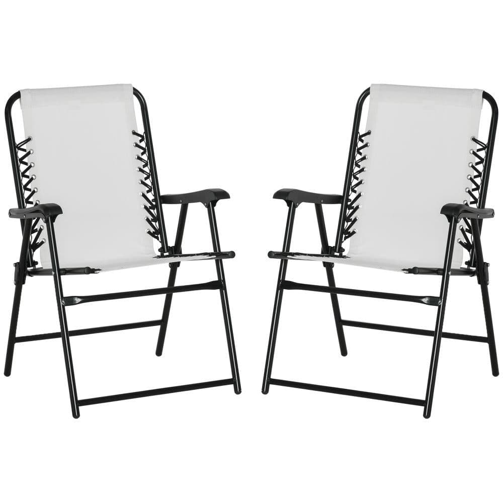 image-Set of 2 Patio Folding Dining Chair Set Garden Outdoor Cream White
