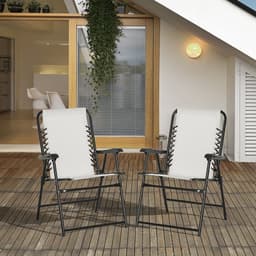 image-Set of 2 Patio Folding Dining Chair Set Garden Outdoor Cream White