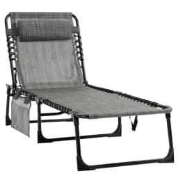 image-Portable Sun Lounger, Folding Camping Adjustable , Pillow Grey