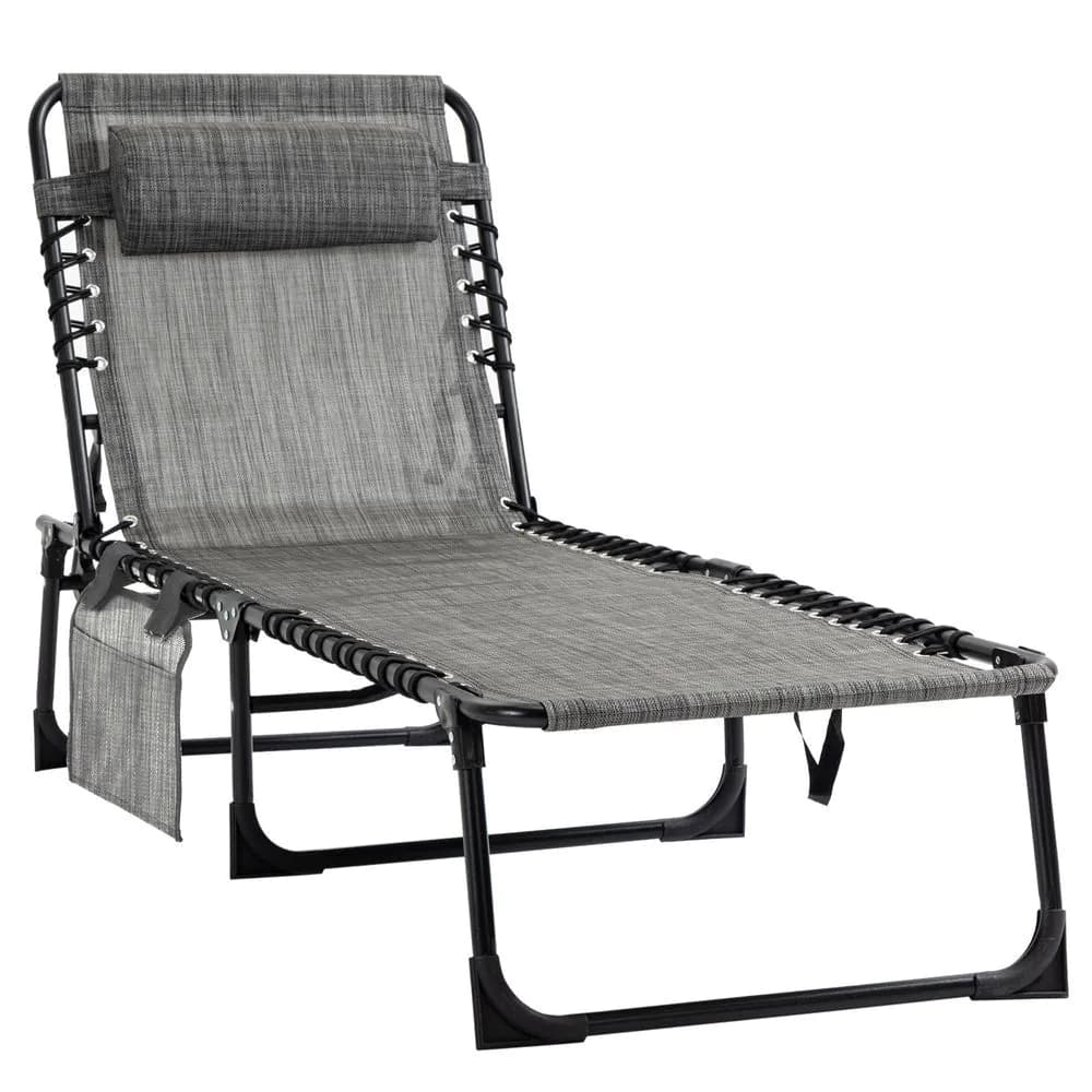 image-Portable Sun Lounger, Folding Camping Adjustable , Pillow Grey