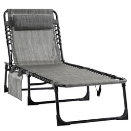image-Portable Sun Lounger, Folding Camping Adjustable , Pillow Grey