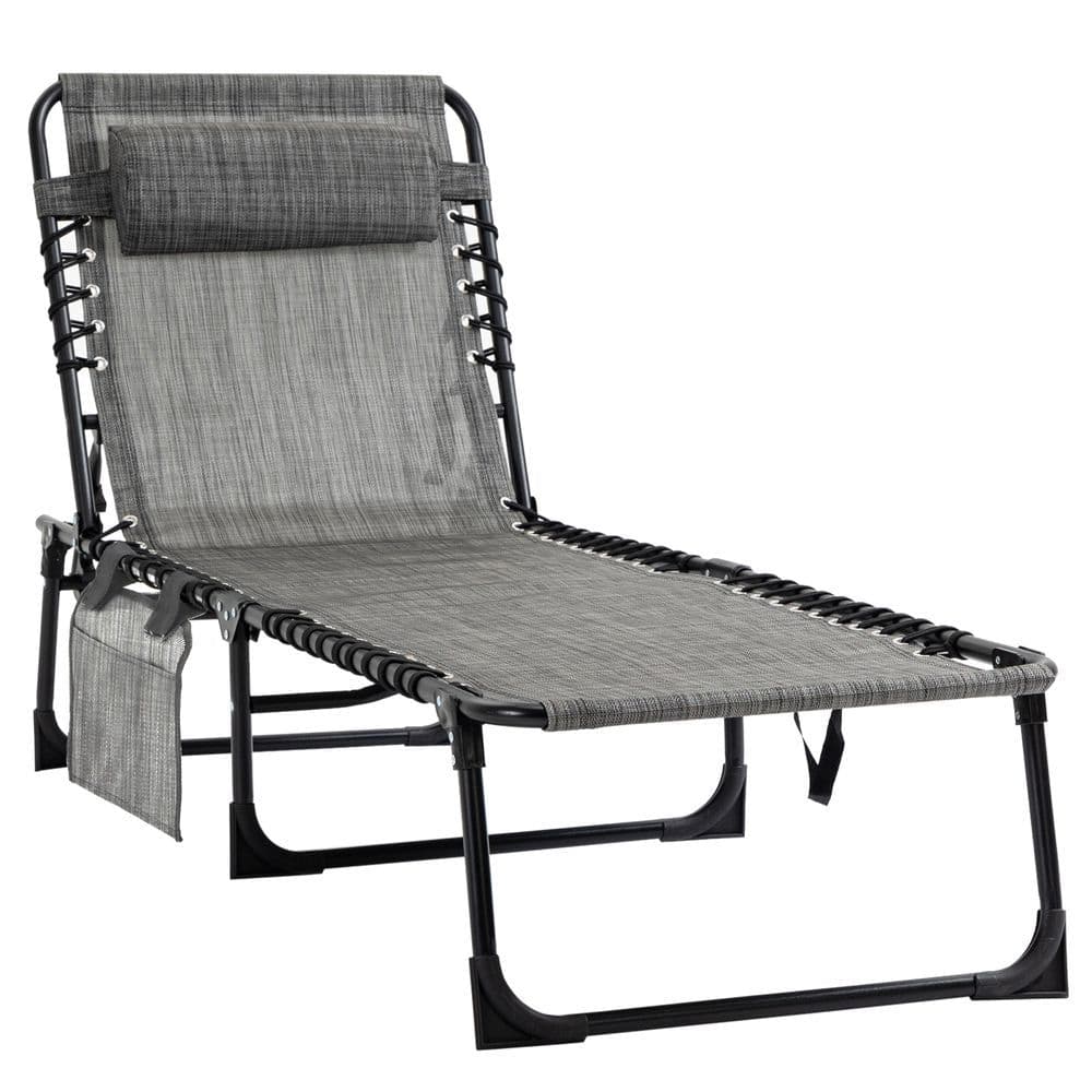 image-Portable Sun Lounger, Folding Camping Adjustable , Pillow Grey