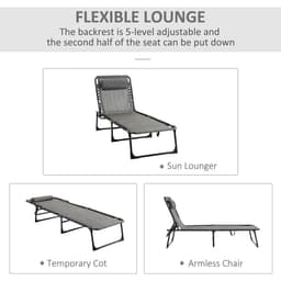 image-Portable Sun Lounger, Folding Camping Adjustable , Pillow Grey